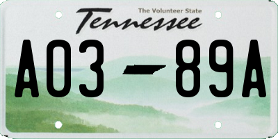 TN license plate A0389A