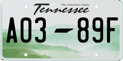 TN license plate A0389F