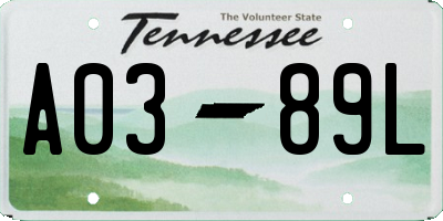 TN license plate A0389L