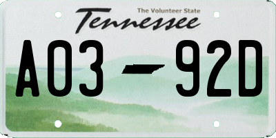 TN license plate A0392D