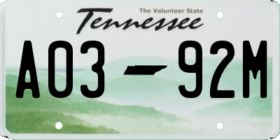 TN license plate A0392M