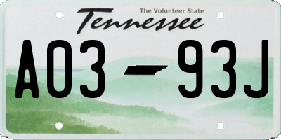 TN license plate A0393J