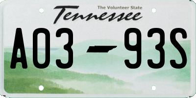 TN license plate A0393S