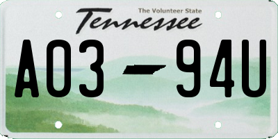 TN license plate A0394U