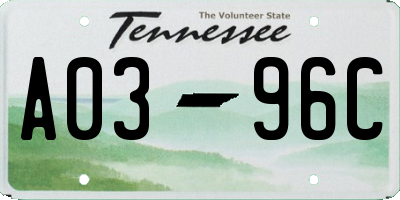 TN license plate A0396C