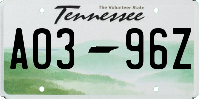 TN license plate A0396Z