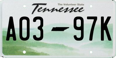 TN license plate A0397K