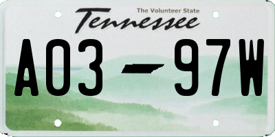 TN license plate A0397W