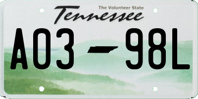 TN license plate A0398L
