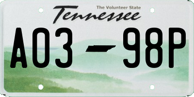 TN license plate A0398P