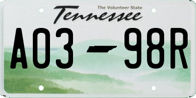 TN license plate A0398R