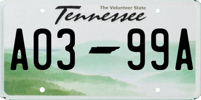 TN license plate A0399A