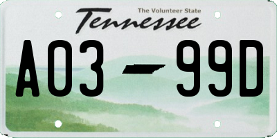 TN license plate A0399D