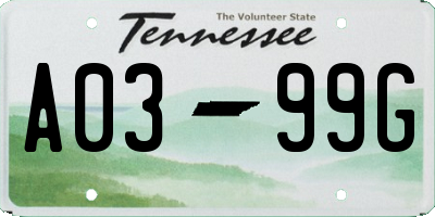 TN license plate A0399G