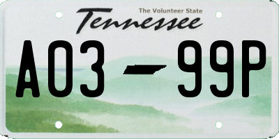 TN license plate A0399P