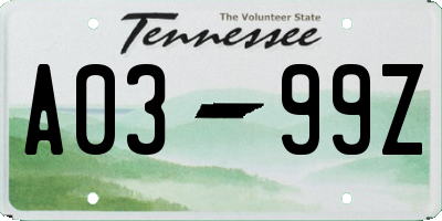 TN license plate A0399Z