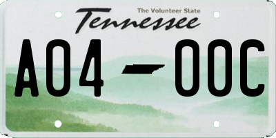 TN license plate A0400C