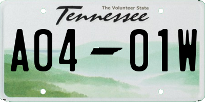 TN license plate A0401W