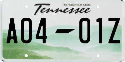 TN license plate A0401Z