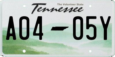 TN license plate A0405Y