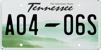 TN license plate A0406S