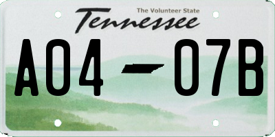 TN license plate A0407B