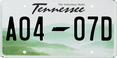 TN license plate A0407D