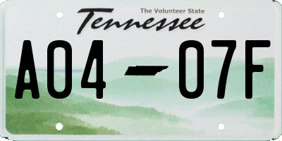TN license plate A0407F