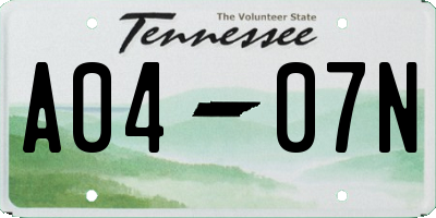 TN license plate A0407N