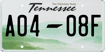 TN license plate A0408F