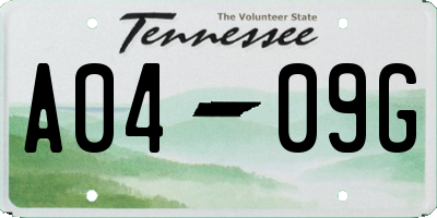 TN license plate A0409G