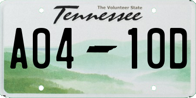 TN license plate A0410D