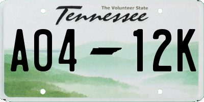 TN license plate A0412K