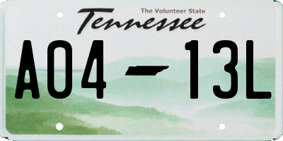 TN license plate A0413L