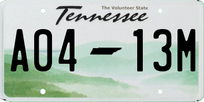 TN license plate A0413M