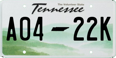 TN license plate A0422K