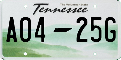 TN license plate A0425G