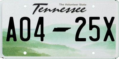 TN license plate A0425X
