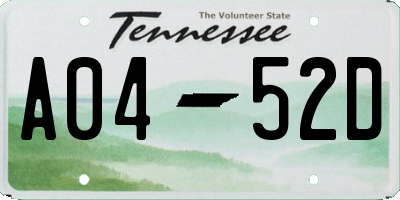 TN license plate A0452D