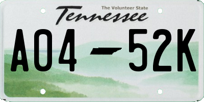 TN license plate A0452K