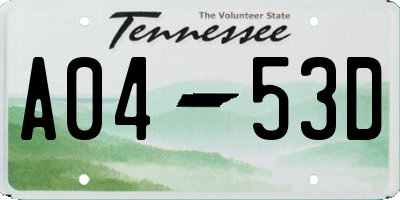 TN license plate A0453D