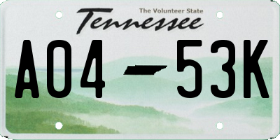 TN license plate A0453K
