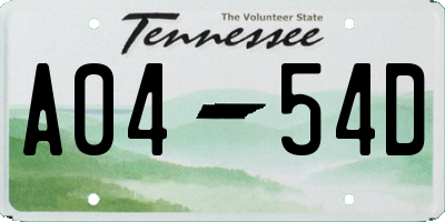 TN license plate A0454D