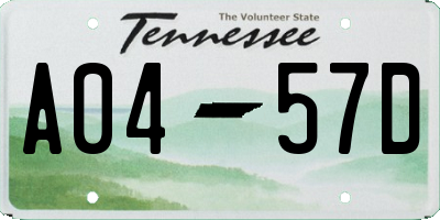 TN license plate A0457D