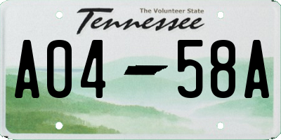 TN license plate A0458A