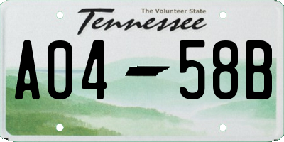 TN license plate A0458B