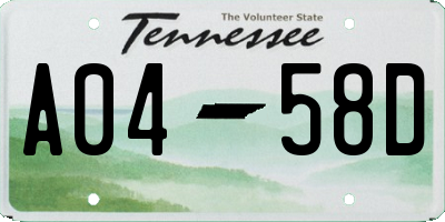 TN license plate A0458D