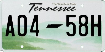TN license plate A0458H