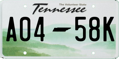TN license plate A0458K