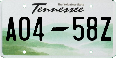 TN license plate A0458Z